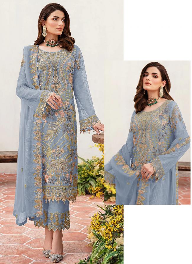 Georgette Blue Eid Wear Embroidery Work Pakistani Suit